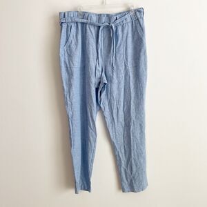 SOHO NY&CO Size XL Pants Blue Waist Tie Tapered Linen Blend NEW NWT
